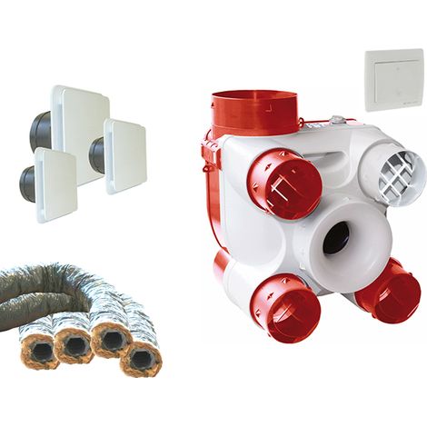 Unelvent – Kit VMC simple flux autoréglable avec interrupteur 2 positions – 3 gaines souples PVC isolées 6m – Débit max pour cuisine – 603116KIT