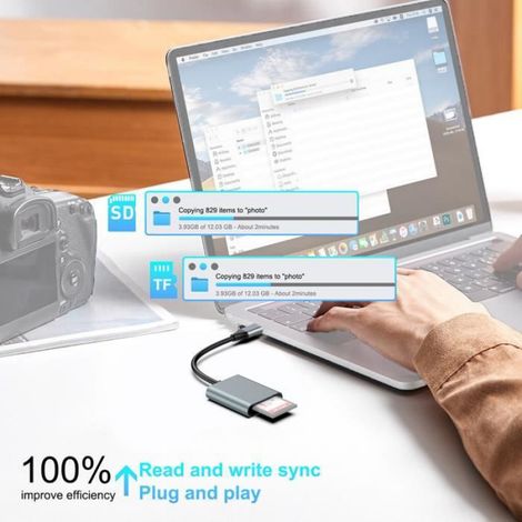 Adaptateur Lecteur de Carte USB 3.1 Type-C 5Gbps, Compatible SD 4.0 et MicroSD TF, Convertisseur de Carte Mémoire pour Ordinateur Portable et Téléphone (1/4)