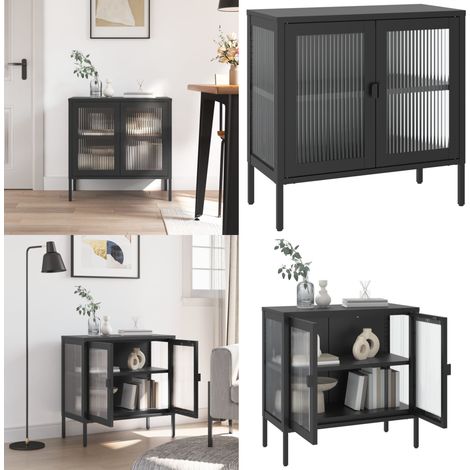 Sideboard Schwarz 70x35x70 cm Glas und Stahl - Sideboard - Wohnzimmermöbel - Schreibtisch - Regal - Schwarz - Home & Living (1/5)