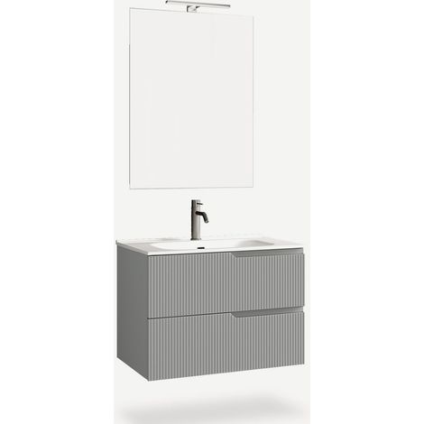 Hängende Badezimmerwaschtisch mit Spiegel und LED-Beleuchtung, 80 cm, Modell Venere - Grau