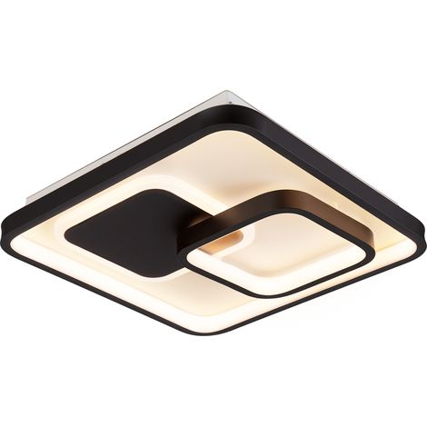 Plafonnier LED carré 30 x 30 cm, lampe de plafond design anneau, 30W 3000 lm, 3 températures, mémoire, salon chambre cuisine couloir, noir (1/5)