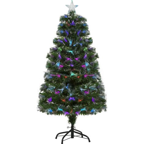 Sapin de Noël Artificiel Arbre de Noël Lumineux 120cm en Fibre Optique Deco Noël lumière à Variation de Couleurs 130 LED Vert (1/5)