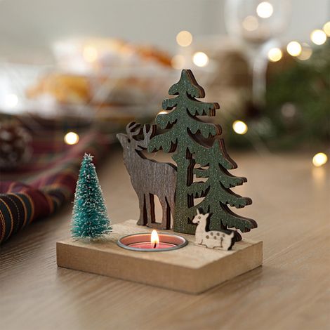 Chandelier Bougie - Support Bougie En Bois Pour Décoration De Table De Noël - 10,4 x 7,5 x 12 cm - 1 Pièce (1/5)