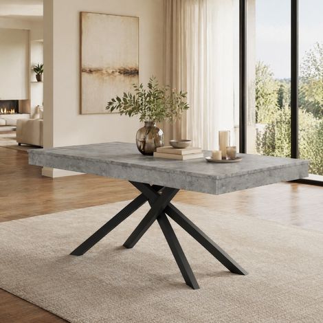 Table extensible 180x80x76 cm , pour 6–8 personnes, plateau MDF, pieds métal noir, salle à manger/cuisine, gris (1/5)