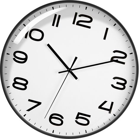 Horloge de bureau 30 cm (12 pouces) à quartz, mouvement simple et silencieux, en ABS écologique, inodore et durable, pour chambre ou bureau. Panneau blanc et cadre noir. (1/5)