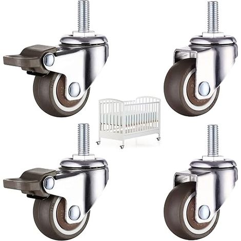 4 Stück Lenkrollen für Möbel M8 Rollen mit Bremse Möbelrollen Klein Rutschfeste Gummirollen M8 X 15mm, 2 mit Bremsen + 2 Ohne Bremsen 360° Drehbar, 40Kg Tragfähigkeit, Möbelrollen für Innen und Außen (1/5)