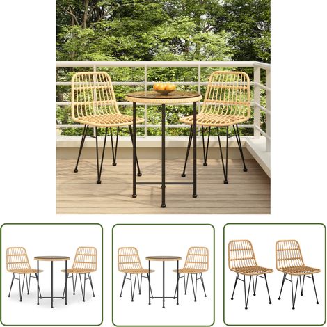 The Living Store 3-tlg. Garten-Essgruppe Poly Rattan - Gartenmöbel - Esstisch - Gartensessel - Rattan Möbel - Outdoor Möbel (1/5)