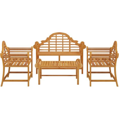 Salon de jardin meuble d'extérieur ensemble de mobilier 4 pièces bois de teck solide