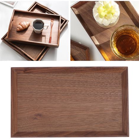 Plateau simple et élégant en bois de noyer noir, plateau à thé multifonctionnel, plateau à apéritif, petite assiette rectangulaire (1/5)