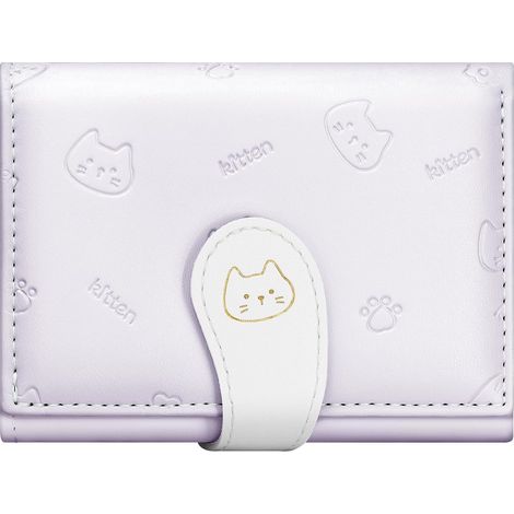 Petit portefeuille pour femme - Porte-cartes pliable en cuir PU avec fenêtre pour carte d'identité, style mignon pour femmes et filles (violet) (1/5)