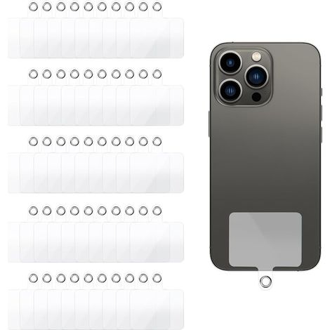 50 Pièces Languette Attache Telephone, Patch pour Cordon de Téléphone Portable, Patch Telephone Portable, Coussinets Patches Pad Universel Transparent pour plupart des Smartphones