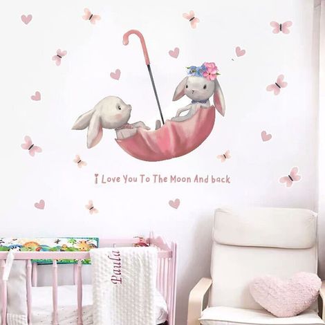 Stickers muraux pour chambre d'enfant, motif lapin aquarelle (1/2)