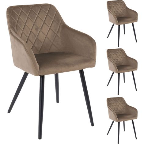 M&S – Lot de 4 chaises en velours taupe 59x56x82 cm – Accoudoirs discrets – Piétement métal noir – Hauteur d'assise 49 cm