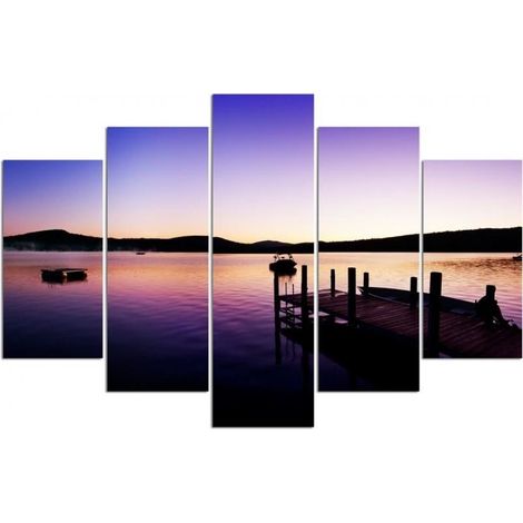Stampa su tela 5 parti, Marina e lago in una mattina d'estate - 200x100 (1/4)