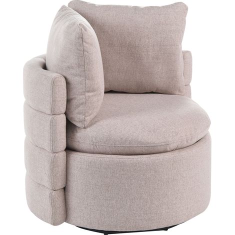 Poltrona in tessuto con schienale curvo base girevole a 360° con contenitore cuscini decorativi beige Randers