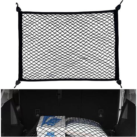 Filet de Rangement Coffre de Voiture 80x100cm Extensible Jusqu'à 210 x140cm Filet Coffre Voiture pour Bagages avec 4 Crochets Bagages Fixe en Extensible pour Plupart des Voitures (1/5)