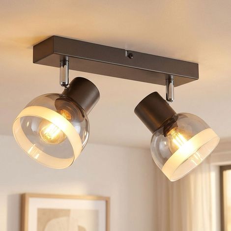 Deckenlampe Deckenstrahler Flurlampe Bewegliche Spots Schwarz Metall Glas L 26cm (1/5)