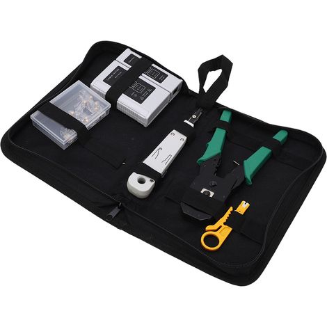 Kit 5-en-1 multifonction pour réseau : pince à sertir RJ45, dénudeur de câble, testeur de câble, outil de crimpage et kit réseau, compatible Cat5, Cat5e, Cat6 (livré sans pile, emballage PE). (1/5)
