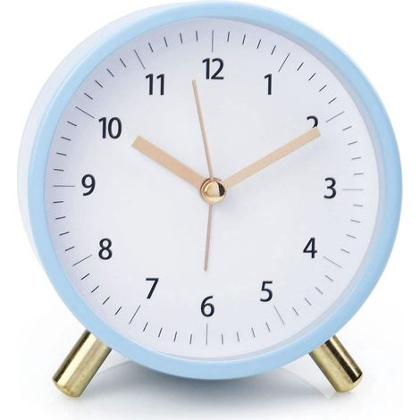 Lautloser Wecker ohne Ticken – Retro-Nachttischuhr aus Metall – Geräuschloses Quarzwerk mit Nachtlicht und Weckfunktion – Ideal für geräuschlosen Schlaf und Reisen – Blau (1/5)