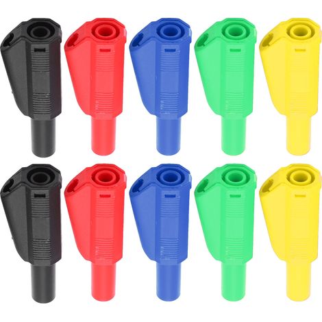 Lot de 2 fiches bananes isolées U29 de 4 mm pour tests électriques (rouge, noir, jaune, vert, bleu). (1/5)
