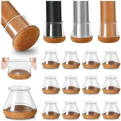 Protezioni per gambe di sedie, 16 pezzi, protezioni per pavimenti in silicone trasparente con rivestimento in feltro, coprigambe per sedie, tappi in silicone per gambe di sedie, silenziosi, diametro 1 (1/4)