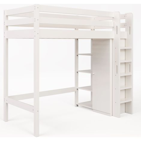 Kinder-Hochbett 90 x 200 cm mit Kleiderschrank und 6 Regalen Weiß HOMVRA (1/4)