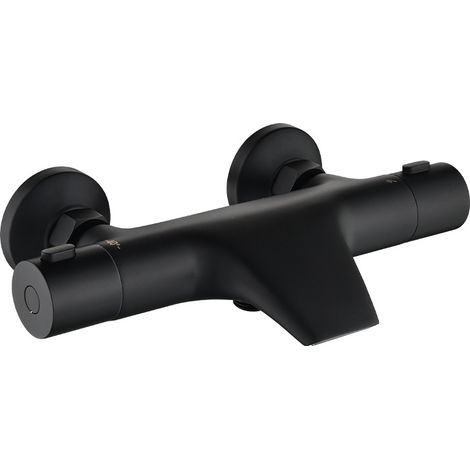 Schwarzer Thermostat-Duschmischer, Thermostat-Badmischer aus Messing, Badewannenarmatur mit 40°C-Sicherheitsabschaltung, Wand-Duscharmatur, Schwarz