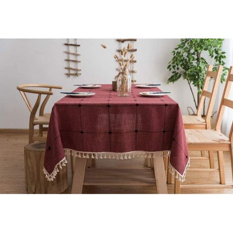Nappe à franges, nappe à carreaux en coton et lin, nappe pour table basse, nappe carrée, nappe lavable pour table à manger (1/5)