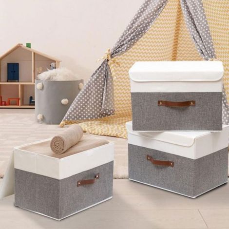 Boîte de Rangement, 38 x 25 x 25 cm Paniers de Rangement Pliables avec Couvercles et Poignées, Boîte Range(2 pièces) (1/5)
