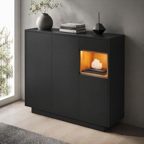 Mobile portascarpe LED con ripiani regolabili 105x39,5x100,5 cm nero/legno- FLORAGRACE (1/5)