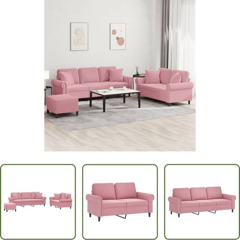 vidaXL Juego de sofás con cojines 3 piezas terciopelo rosa (1/5)