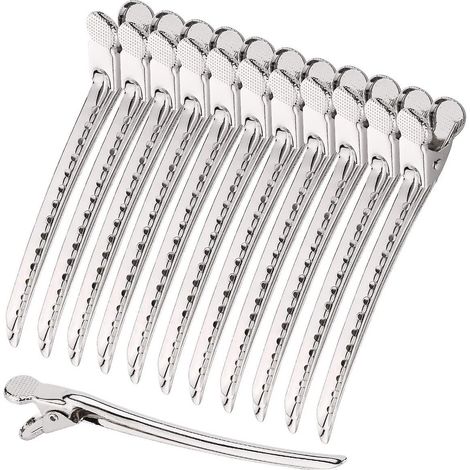 Pinces Cheveux En Crocodile 12 Pices (argent), Pinces Cheveux En Argent Mtallique, Pinces Cheveux Sectionnelles De Salon Professionnel Avec Tr