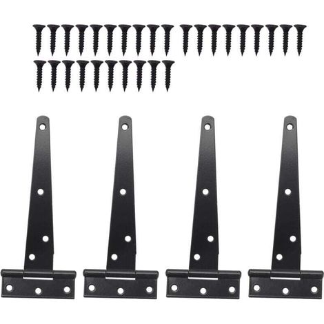 4 Bisagras de puerta resistentes de 6 pulgadas en forma de T para puertas de madera negras (1/4)