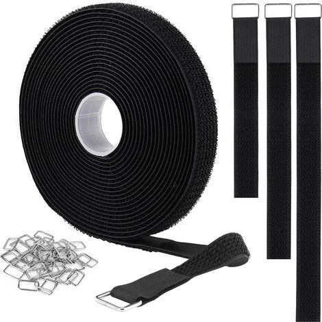2,5 cm x 10 m Klettband mit 50 Metallösen, zuschneidbar und wiederverwendbar, verstellbarer Verschluss, schwarz (1/5)