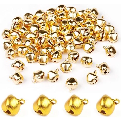 100 campanelli, sonagli, piccoli campanelli, campane in metallo, campane di Natale, mini campanelli, per decorazioni di ornamenti natalizi fai da te, 12 mm (dorato) (1/4)