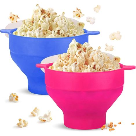 Palomitas de maíz para microondas, recipiente de silicona plegable con tapa reutilizable, preparación rápida en minutos en casa. (1/3)