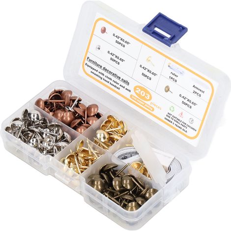200 pièces pointes décoratives en acier au carbone pour meubles, clous tapissiers avec mètre ruban en tissu et accoudoir type standard