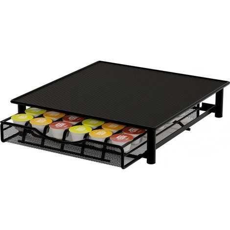 Boîte de rangement pour capsules, organiseur de dosettes de café de type tiroir, métal noir (peut contenir 36 capsules Dolce Gusto) (1/2)