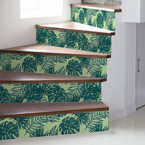 Stickers adhésifs escalier carrelages contremarche - TROPICAL ERITAPETA - 2 bandes de 12.5x87.5cm (1/3)