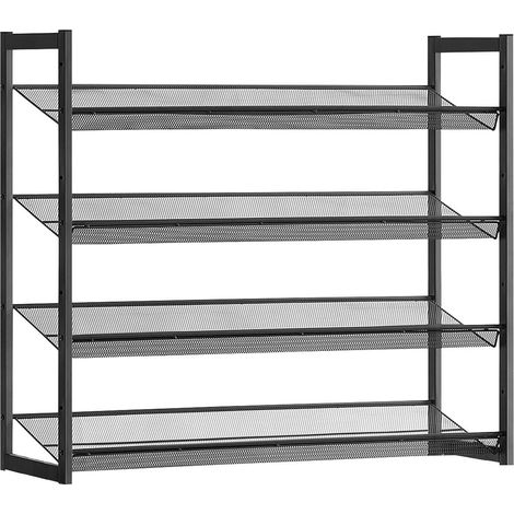 Lot de 2 étagères à chaussures empilables 92,5 x 30,7 x 163,5 cm rangement robuste design moderne en fer noir (1/4)