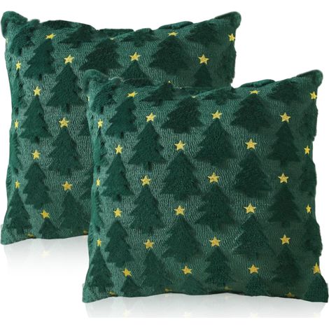 Un ensemble de 2 housses de coussin de canapé de Noël, 45 x 45 cm - avec un motif d'étoile et de sapin de Noël (vert).