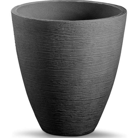 Spetebo – Pot de fleurs rond 42cm – Plastique anthracite – Résistant aux intempéries et UV – Structure rainurée moderne