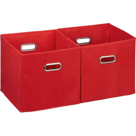 Boîte De Rangement - Lot De 2 - Polyester Et Carton - Pliable Avec Poignée - Pour Jouets Et Linge - 30x30x30 Cm Rouge (1/5)