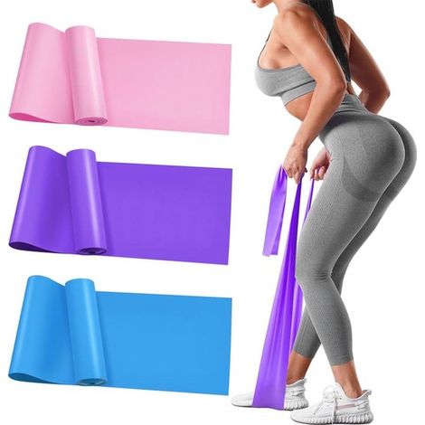 Ensemble de 3 bandes de résistance - Bandes de résistance - Bande de Pilates - Convient pour le yoga, le Pilates, les étirements et le renforcement musculaire - TPE - Rose/Violet/Bleu (1/5)