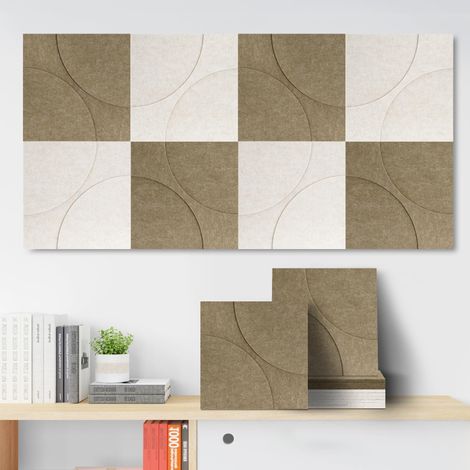Set of 12 Self-Adhesive 3D Wall Panels with Color Contrast—High-Density Soundproofing Panels—Brown and White, 30 x 30 cm, Adhesive Backing (1/5)