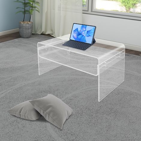 Table basse en acrylique, 80 x 50 x 38 cm, table d'appoint de salon à 2 niveaux avec étagère de rangement, bout de canapé rectangulaire moderne, pour salle à manger, bureau