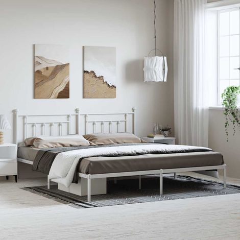 Bettgestell mit Kopfteil Metall Weiß 193x203 cm