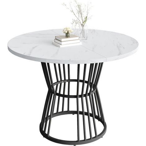 Marble Pattern Round Table 100cm, Metal Frame, Modern Simple