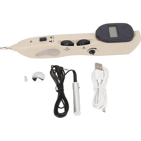Pluma de acupuntura recargable – Masajeador de meridianos – Pluma de electroestimulación portátil con parches de electrodos – Masajeador manual de puntos de acupuntura. (1/5)