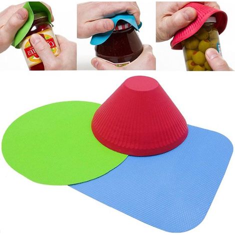Juego de 3 abridores de frascos y botellas de goma multifuncionales y reutilizables para abrir fácilmente frascos y botellas.